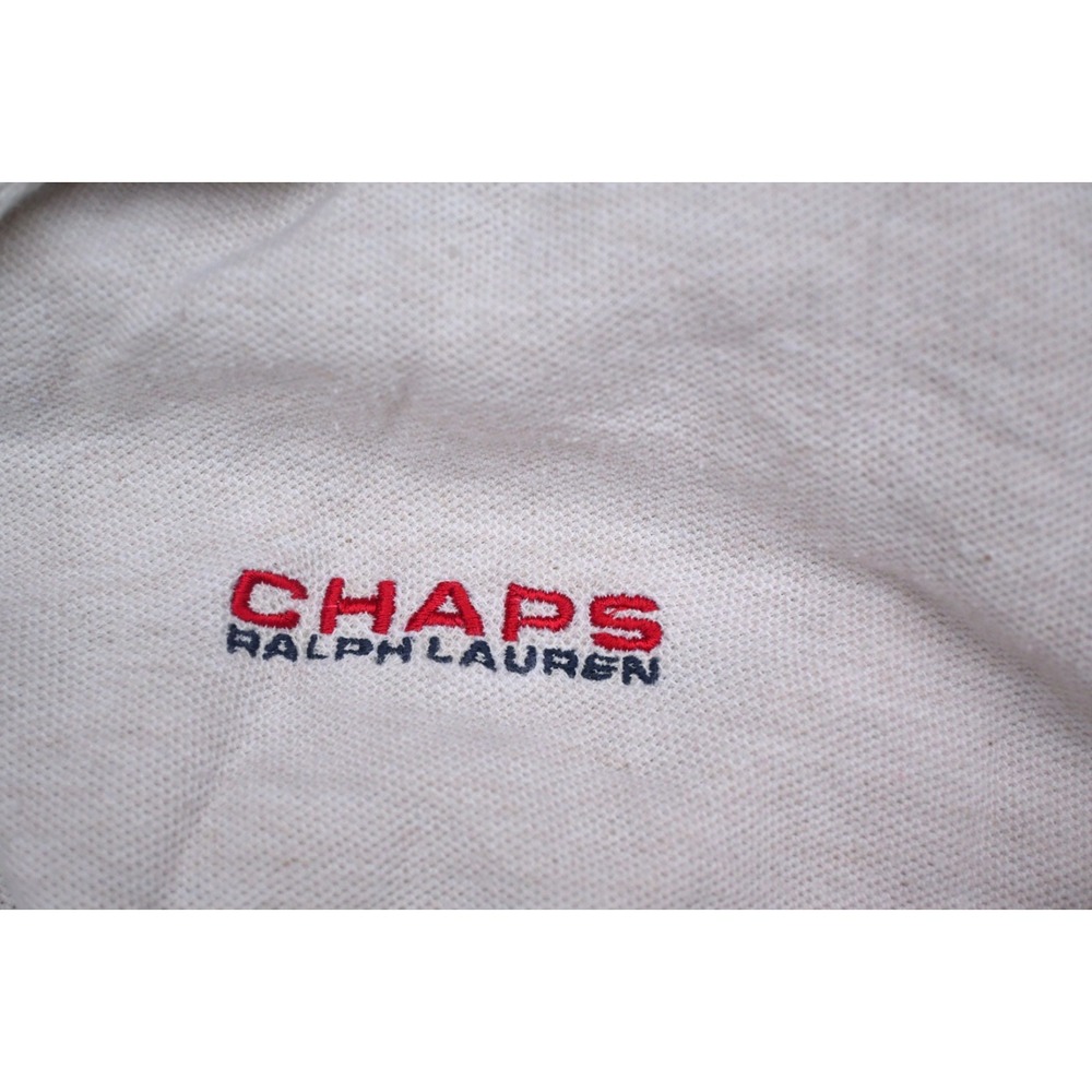 Chaps Ralph Lauren Vintage 90s Mens L Cotton Linen Polo Shirt Cream Long Sleeve - Picture 6 of 8